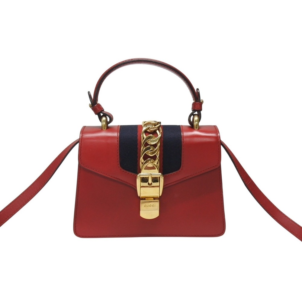 Gucci Blue Red Navy Bag Sylvie Shoulder Handbag Leather